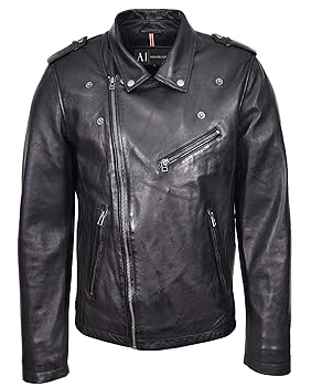 A1 FASHION GOODS Brando Leather Jacket Mens Cross Zip Biker